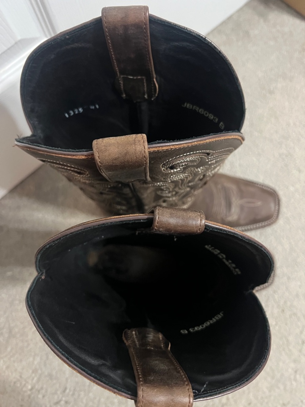 J.B. Dillon Brown Leather Embroidered Western Heeled Boots - Picture 4 of 7